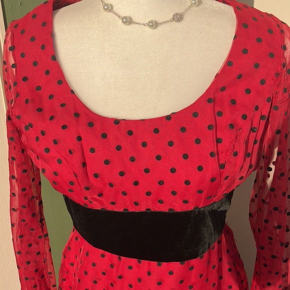 Vintage 60s 70s Red and Black Polka Dot Dress Flawed - Picture 3 of 10